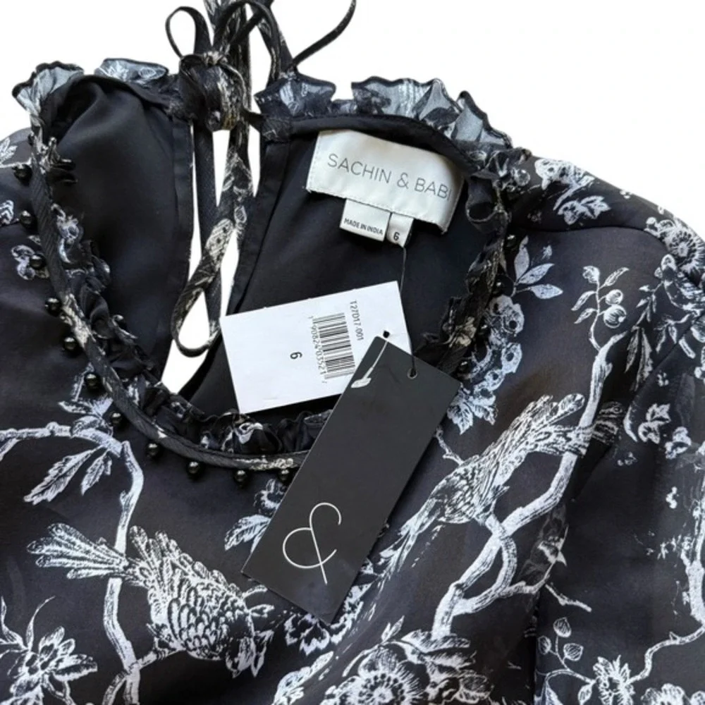 NWT Sachin & Babi Maggie Dress Jet (Black/White Print) Silk Floral Size 6 - Picture 4 of 11